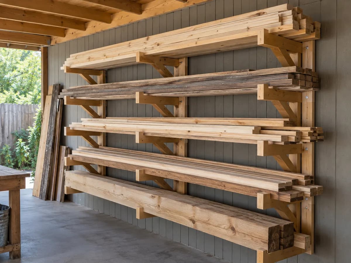 Home workshop lumber racks